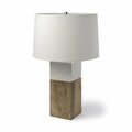 Homeroots 22.25 x 13 x 13 in. White Marble & Natural Wood Block Table or Desk Lamp 392245